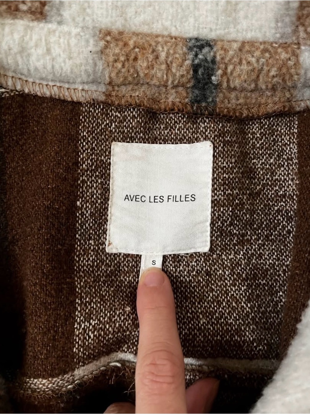 Avec Les Filles Brown and Cream Plaid Sherpa Shirt Jacket - Picture 7 of 7